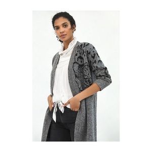 Anthropologie Averie Leopard Open Wool Cardigan
